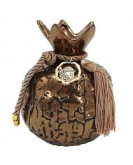 Decorated ceramic giant pomegranate bronze - craquele / brown cord 13x16cm