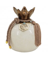 Decorated ceramic giant pomegranate cream - bronze / brown cord 13x16cm
