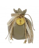 Decorated ceramic giant pomegranate cream - bronze / brown cord 13x16cm
