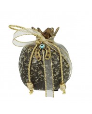 Decorated ceramic pomegranate medium stone - bronze / gold cord 9x10cm