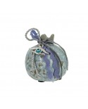 Decorated ceramic pomegranate small blue stone / lilah ribbon 6.5x6.5cm