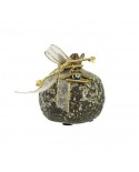 Decorated ceramic pomegranate small stone - bronze / gold cord 6.5x6.5cm