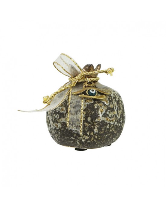 Decorated ceramic pomegranate small stone - bronze / gold cord 6.5x6.5cm
