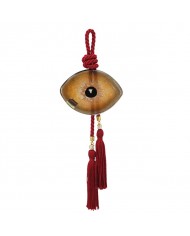 Pendant charm eye fuji glass yellow - tassel red H30cm