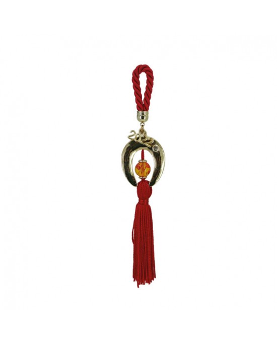 Charm cord / tuft red - horseshoe gold H19cm