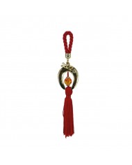 Charm cord / tuft red - horseshoe gold H19cm