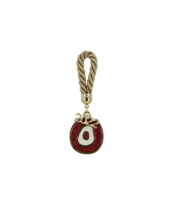 Charm cord beige - eye gold - enamel red H9.5cm