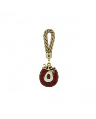 Charm cord beige - eye gold - enamel red H9.5cm
