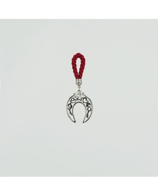 Charm cord red horseshoe mix silver Η11cm